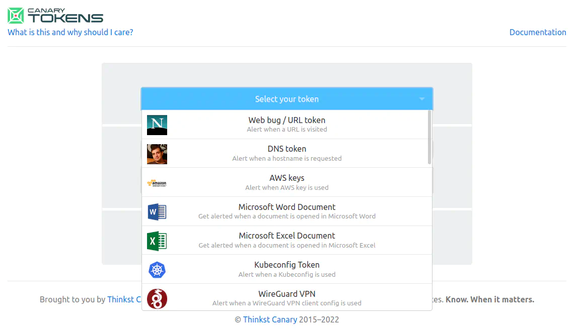 CanaryTokens website